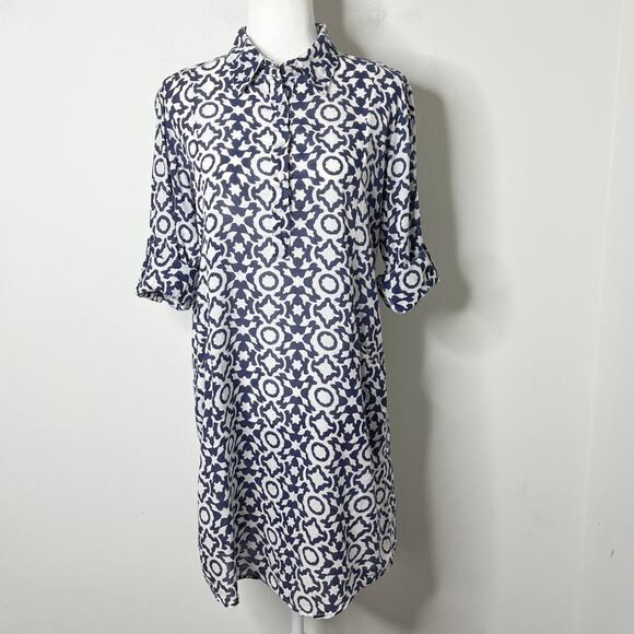 Roberta Roller Rabbit Women's Mouffa Shirt Dress M Blue White Print Long Sleeve - Picture 3 of 12